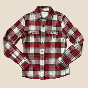 Abercrombie & Fitch Flannel Shirt Mens M Red Plaid Muscle Fit Long Sleeve Cotton